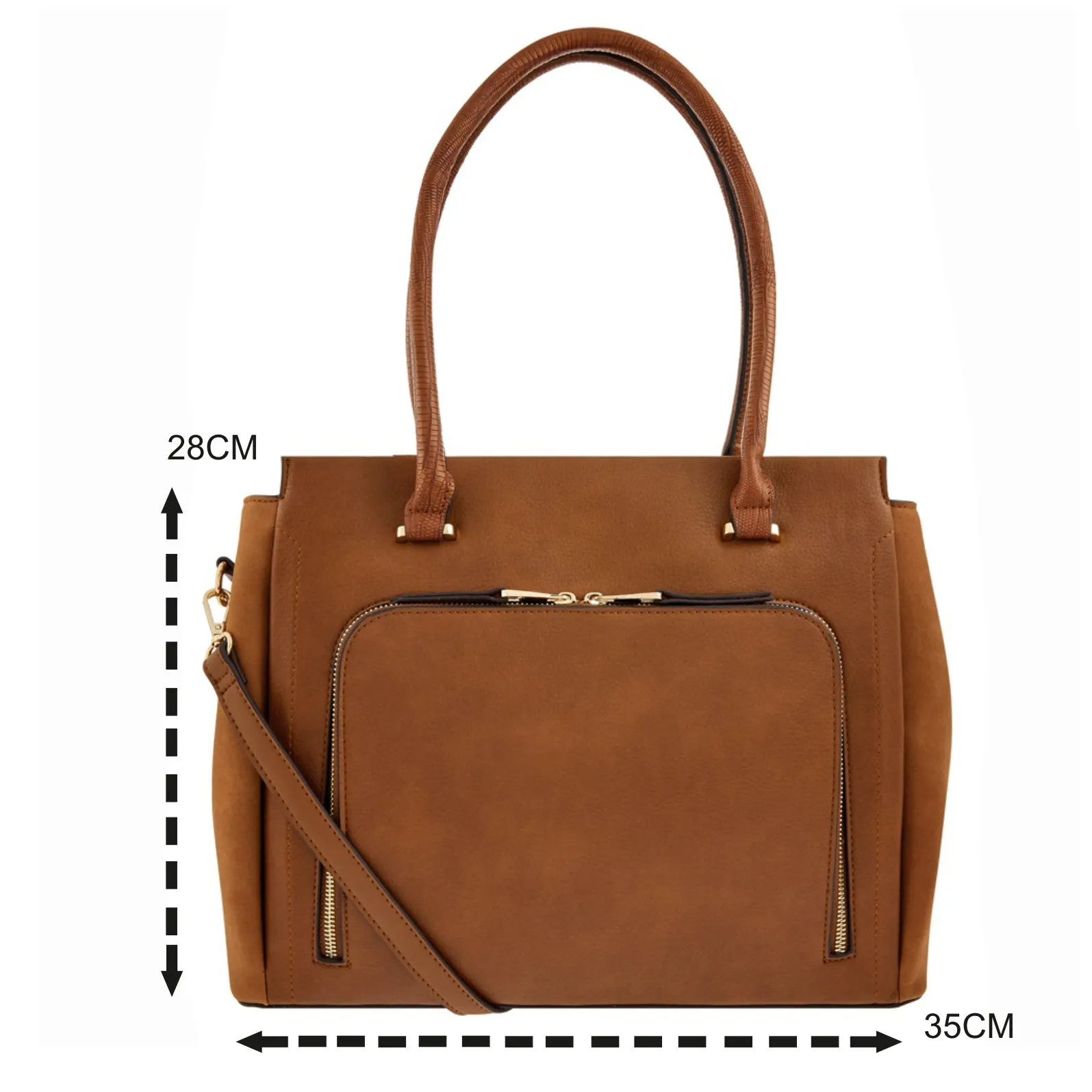Accessorize London Women'S Faux Leather Tan Multi Pocket Morgan Work Tote Bag