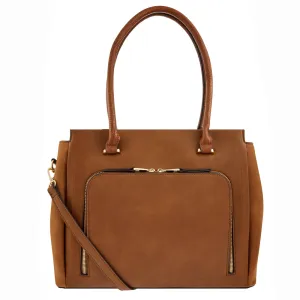 Accessorize London Women'S Faux Leather Tan Multi Pocket Morgan Work Tote Bag