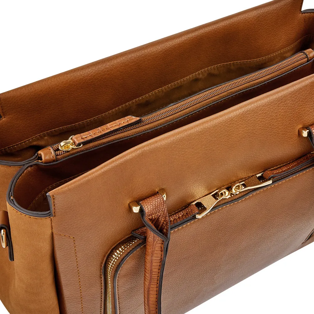 Accessorize London Women'S Faux Leather Tan Multi Pocket Morgan Work Tote Bag