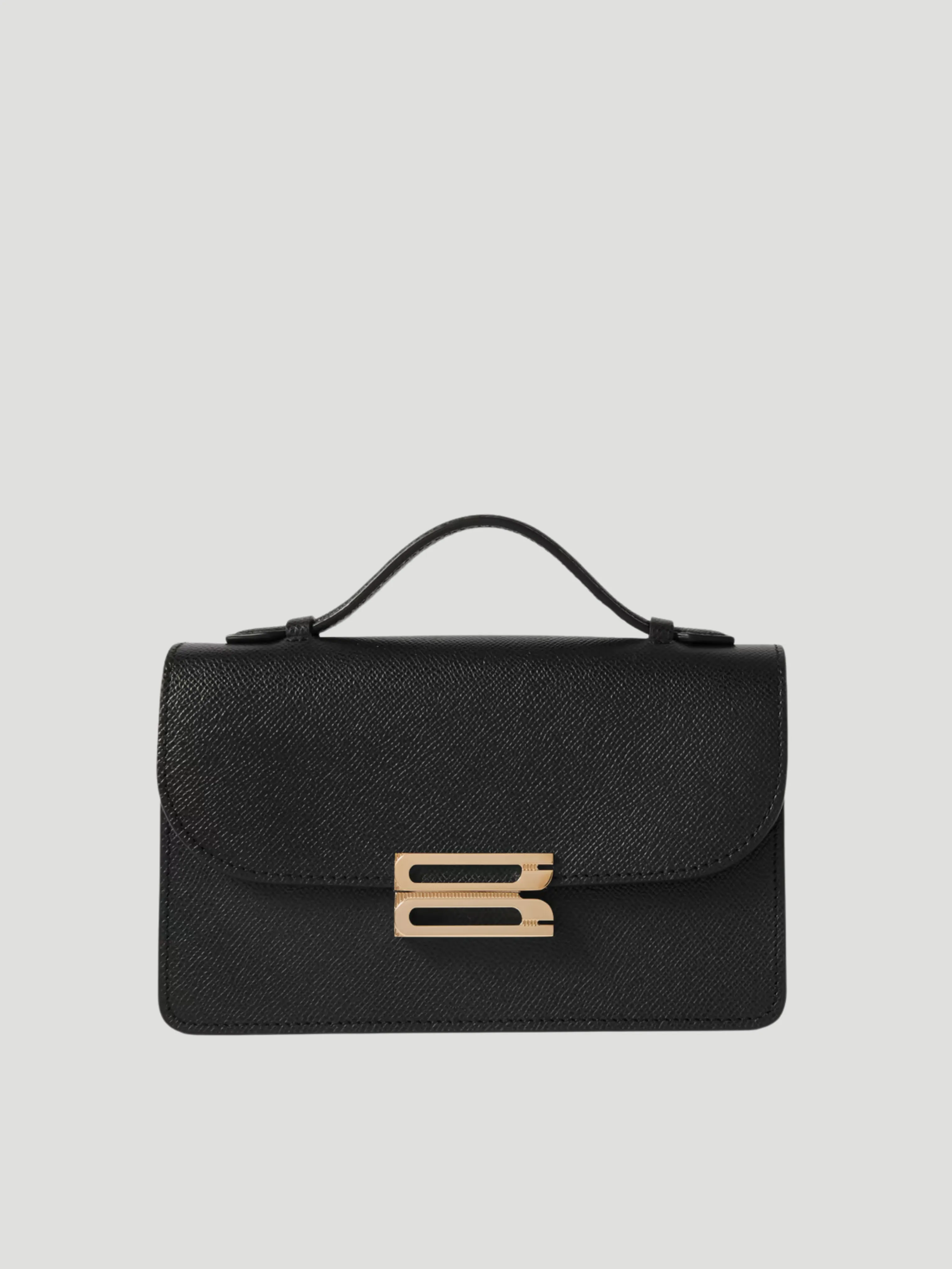 B Buckle Mini Black Textured-Leather Shoulder Bag