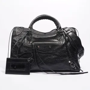 Balenciaga Womens Classic City Bag Black Leather Small