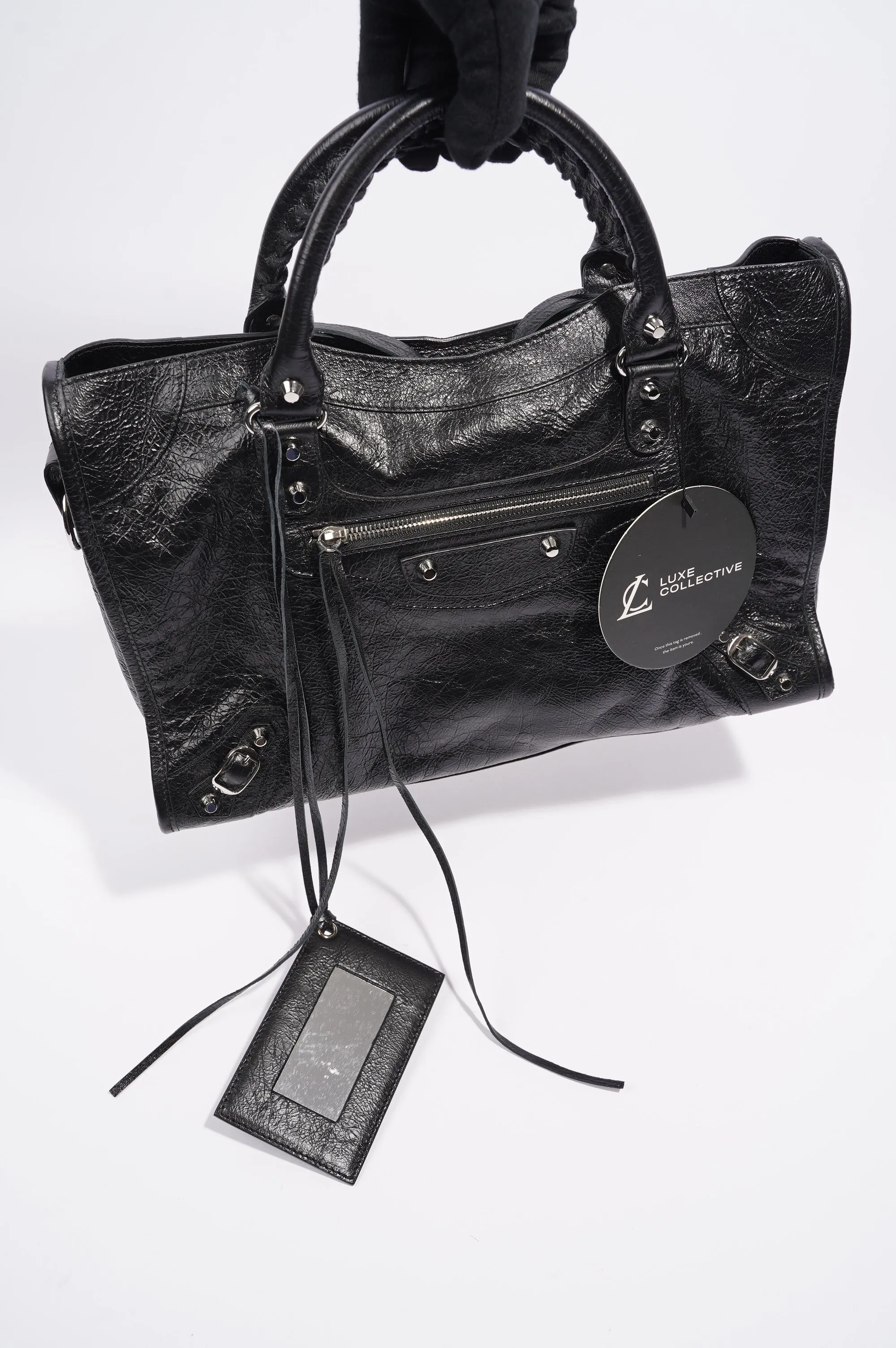 Balenciaga Womens Classic City Bag Black Leather Small