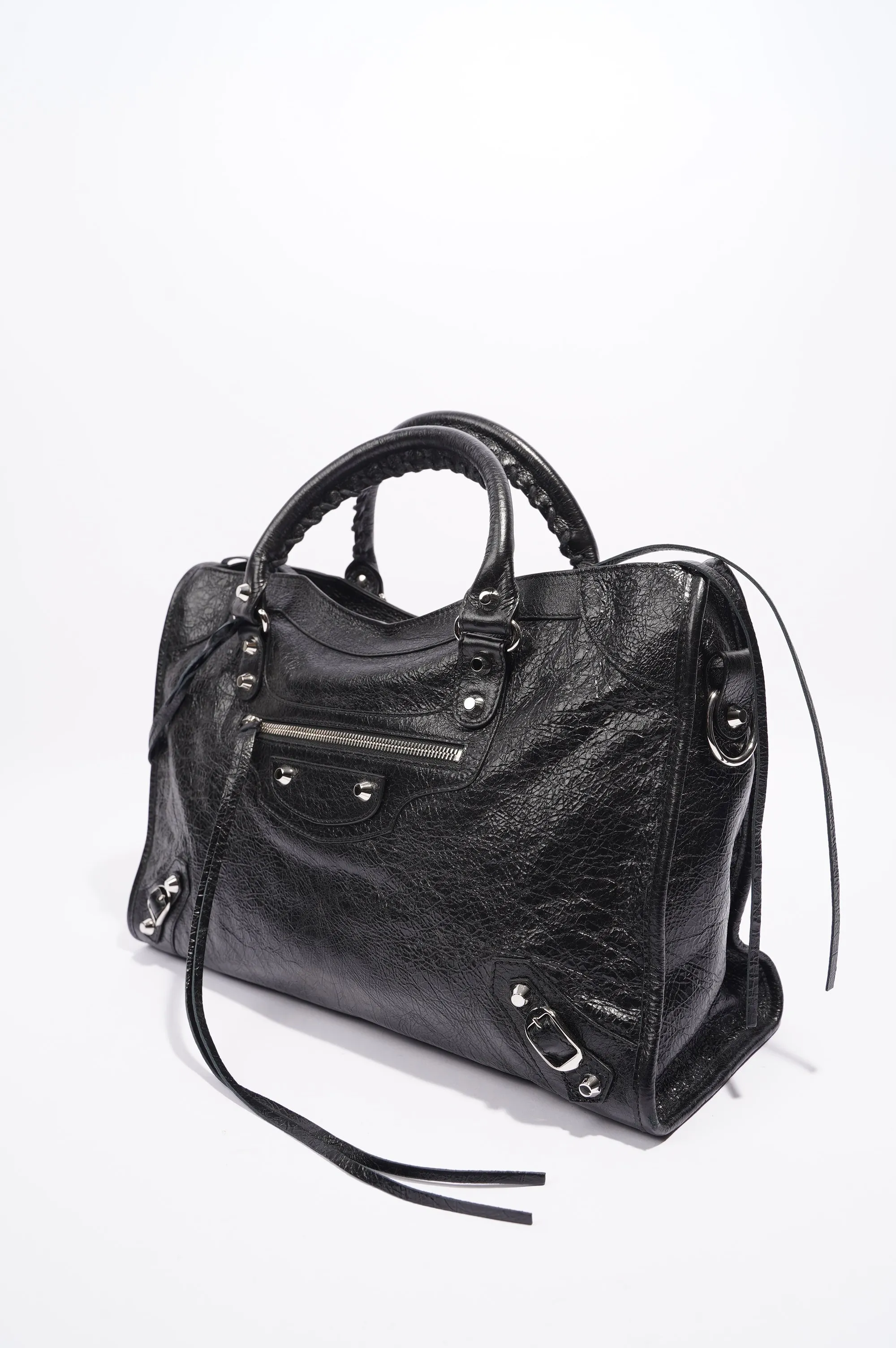 Balenciaga Womens Classic City Bag Black Leather Small