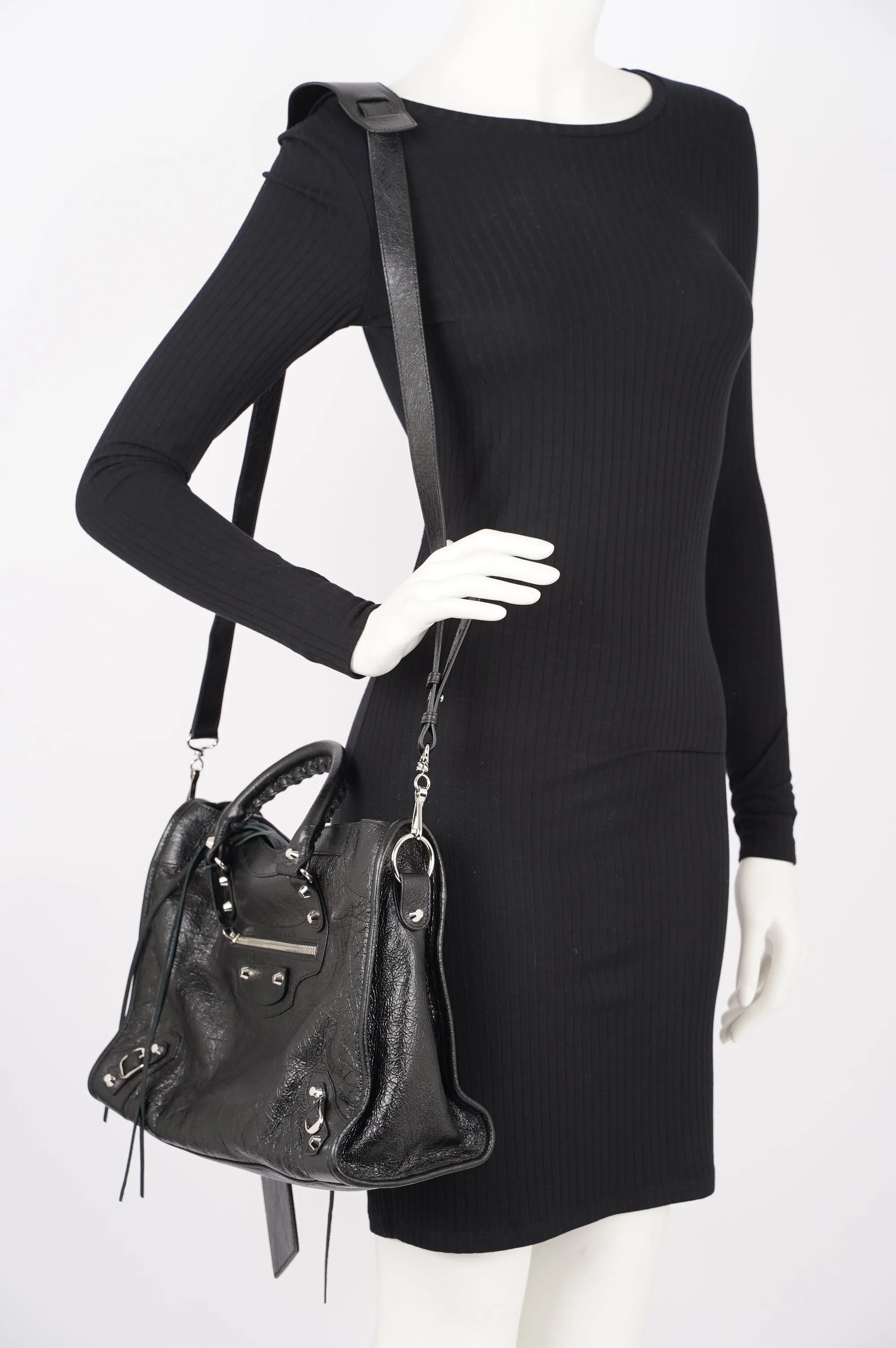 Balenciaga Womens Classic City Bag Black Leather Small