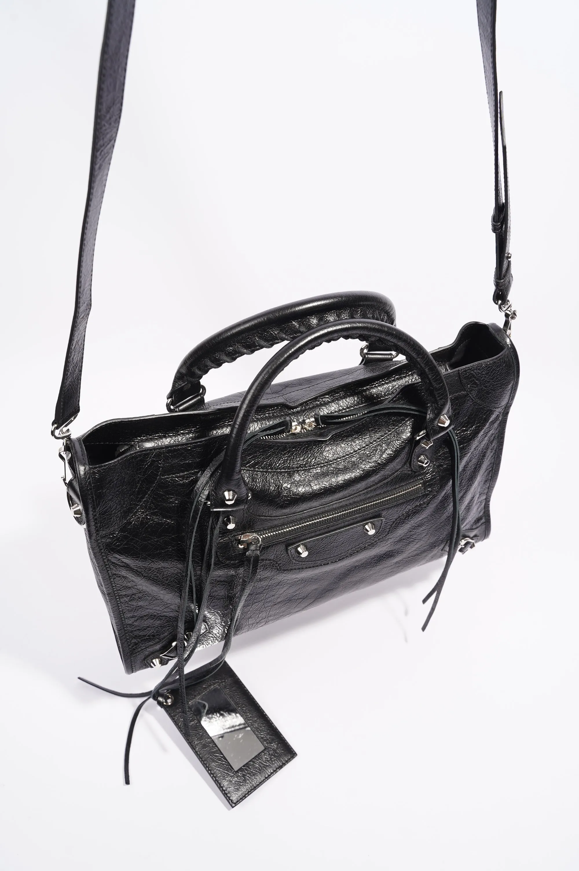 Balenciaga Womens Classic City Bag Black Leather Small