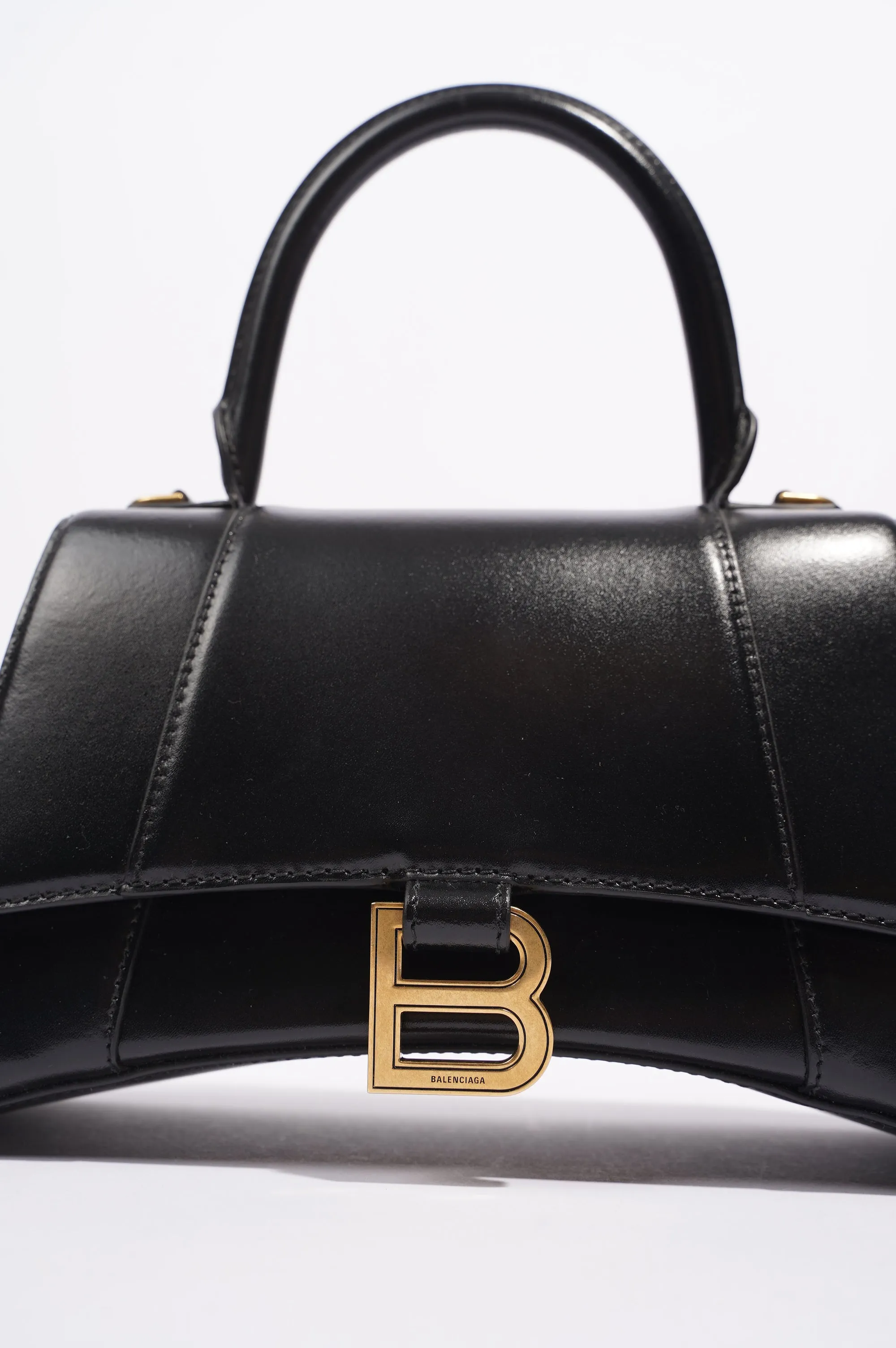 Balenciaga Womens Hourglass Bag Black Leather Small