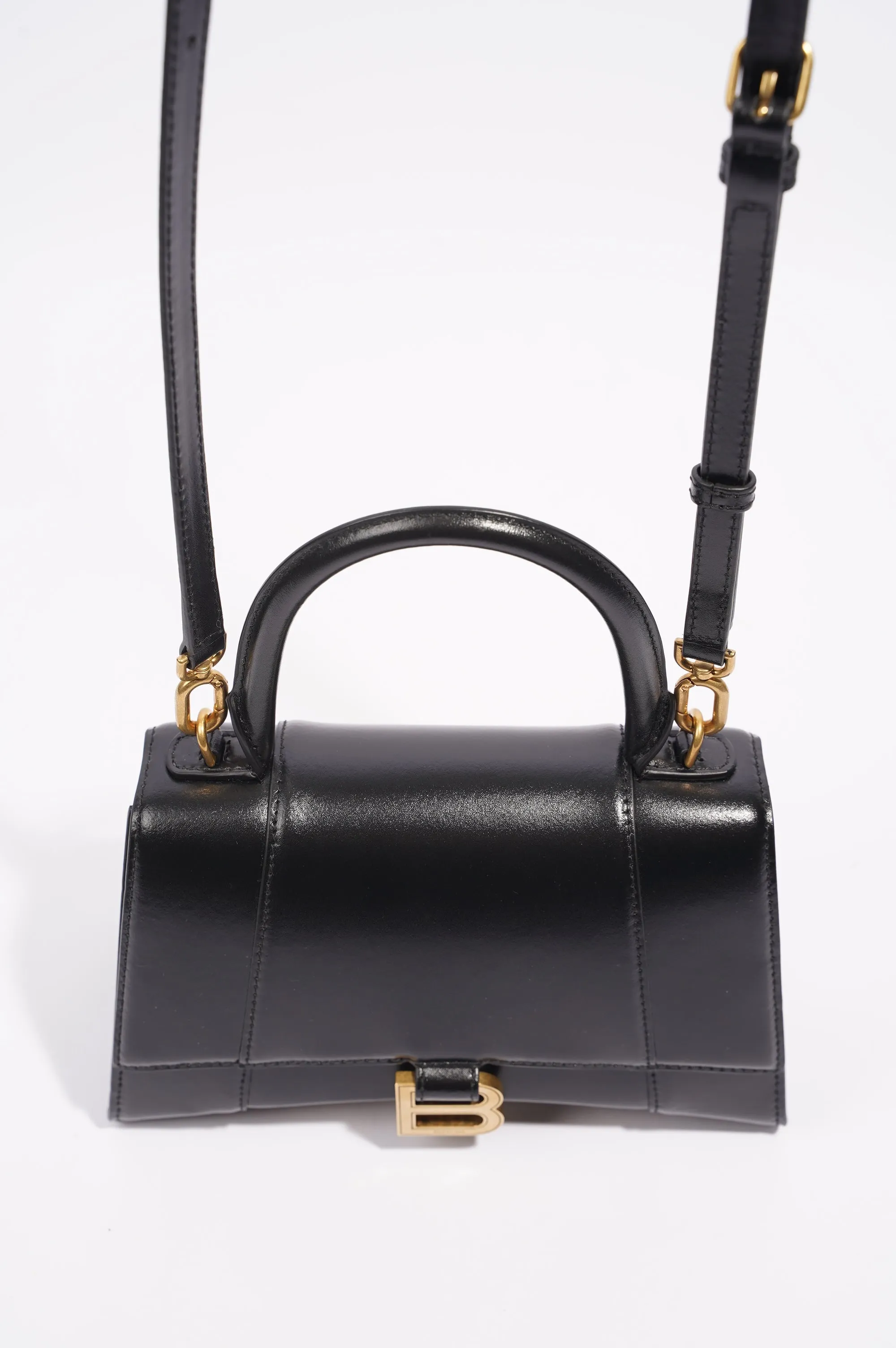 Balenciaga Womens Hourglass Bag Black Leather Small