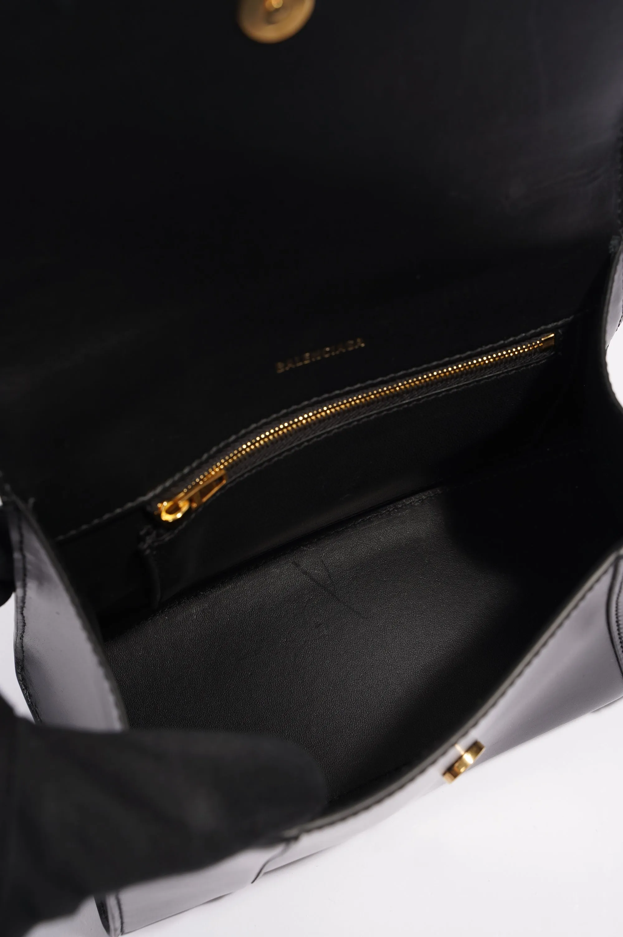Balenciaga Womens Hourglass Bag Black Leather Small