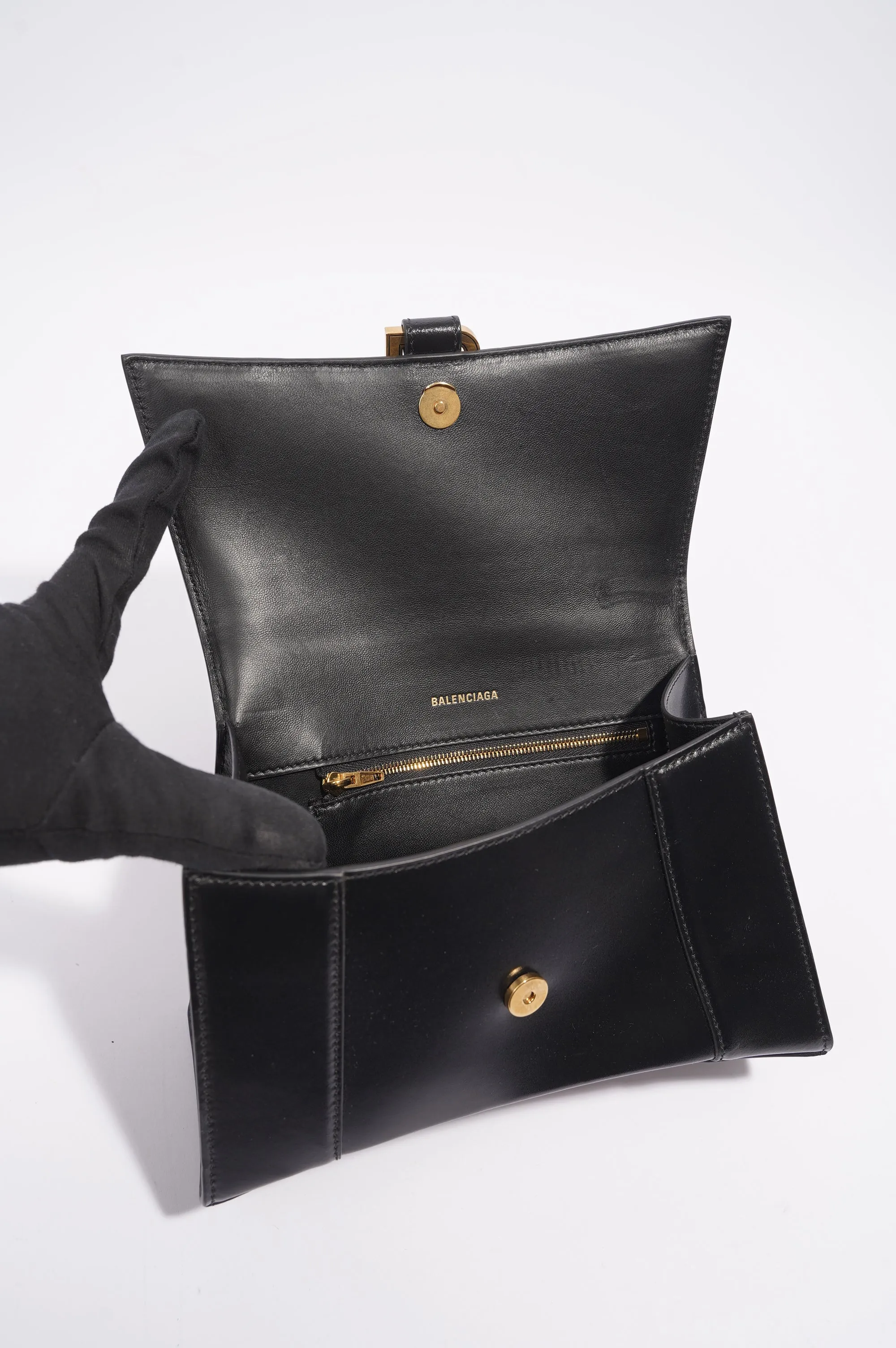 Balenciaga Womens Hourglass Bag Black Leather Small