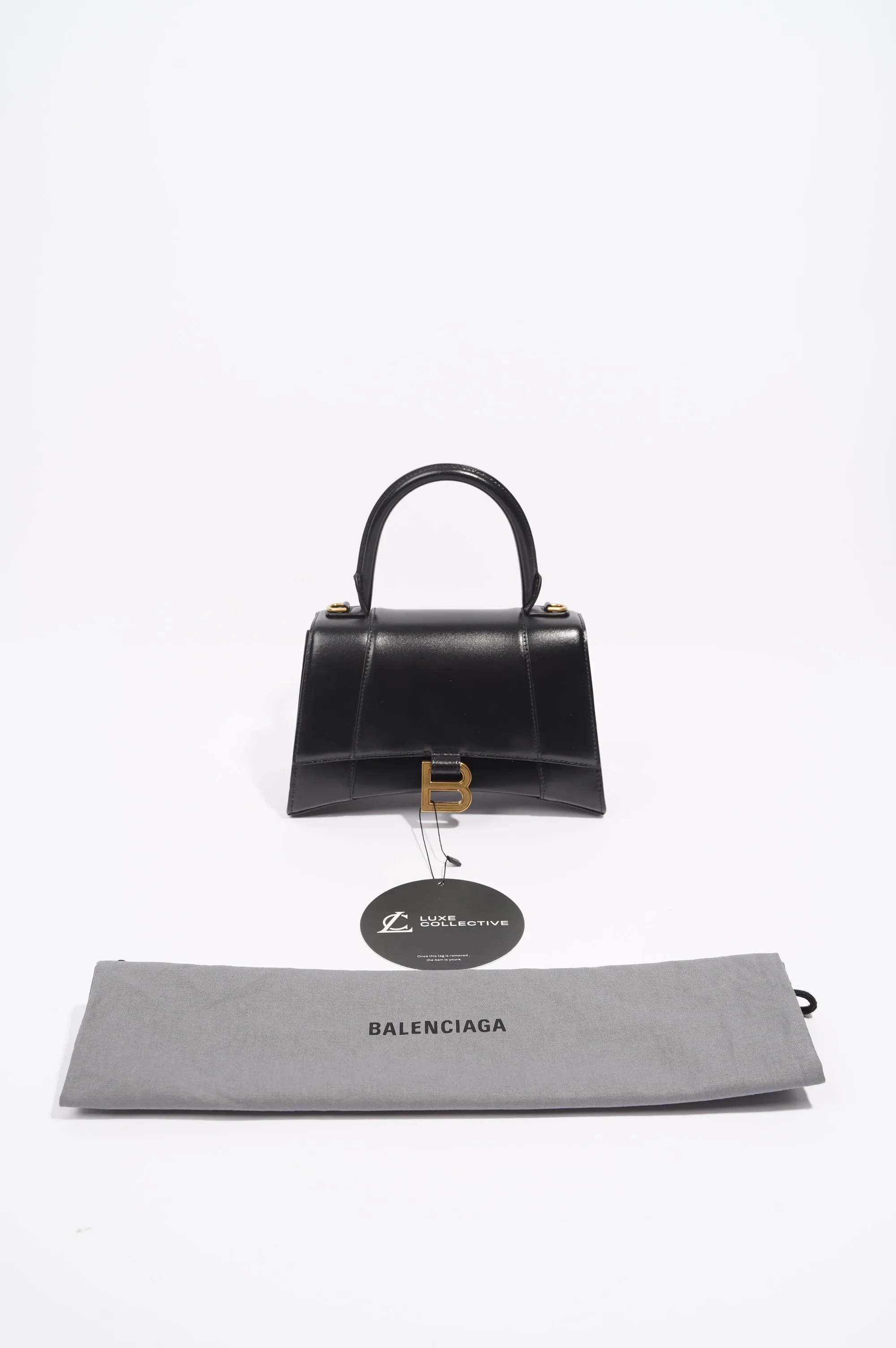 Balenciaga Womens Hourglass Bag Black Leather Small