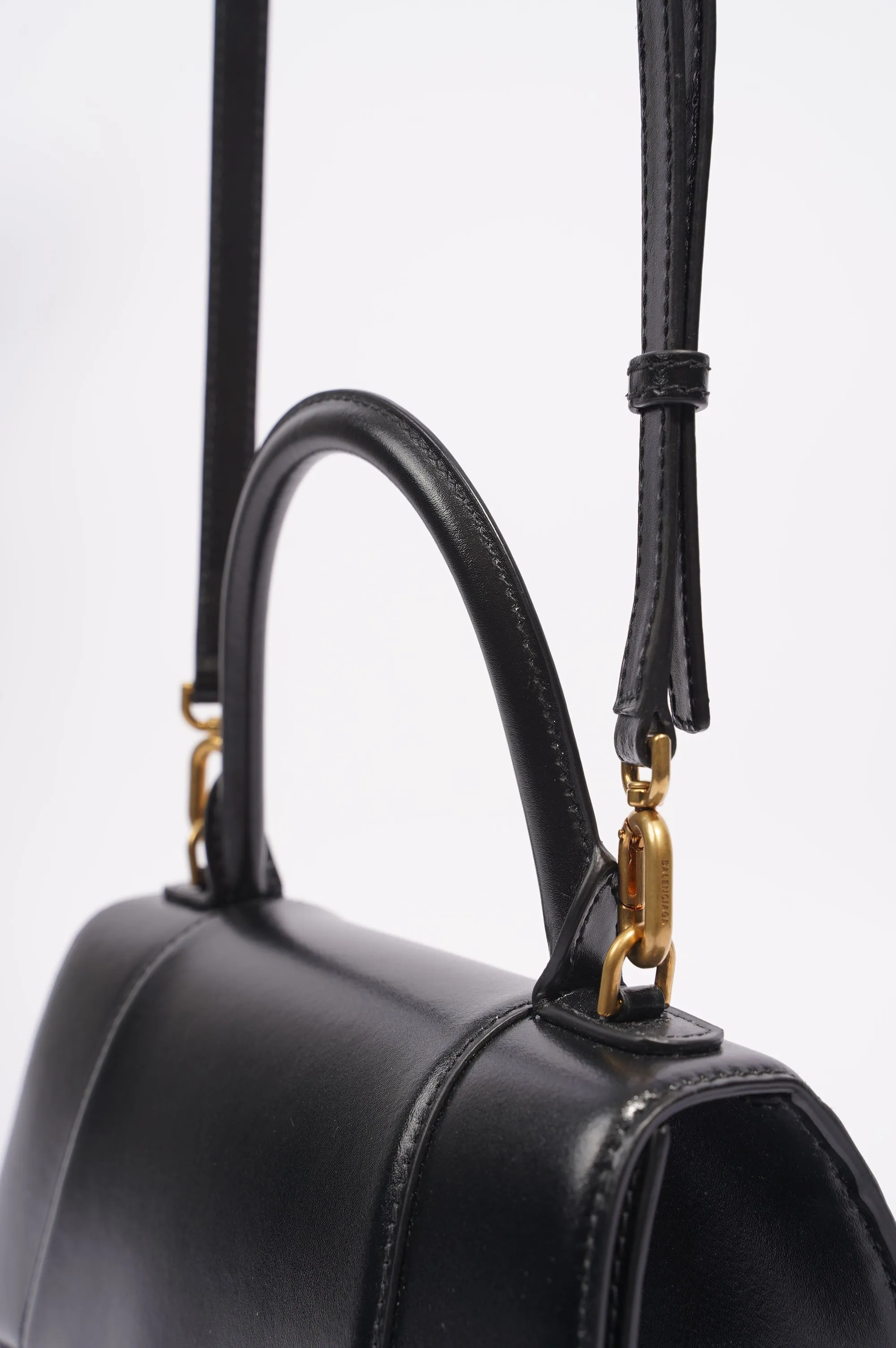 Balenciaga Womens Hourglass Bag Black Leather Small