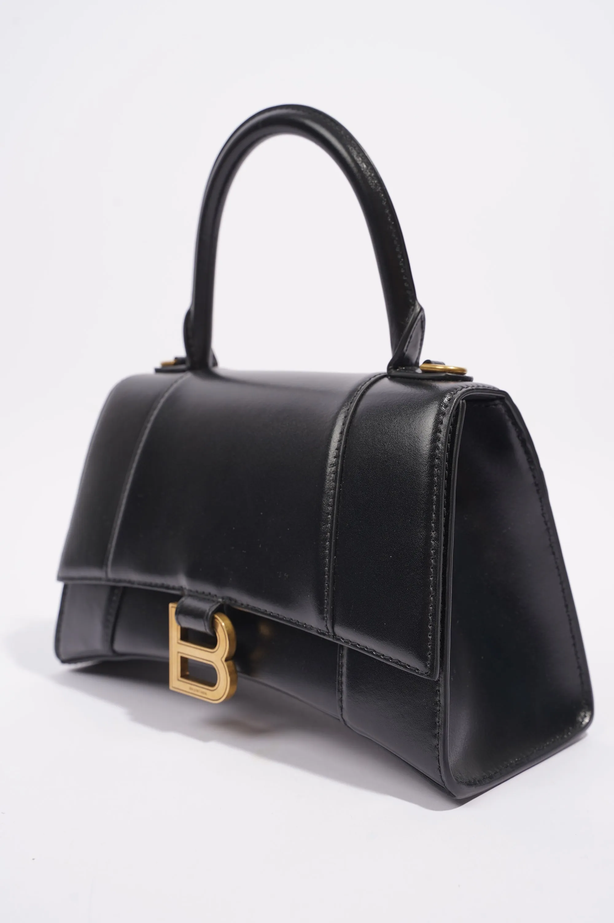 Balenciaga Womens Hourglass Bag Black Leather Small