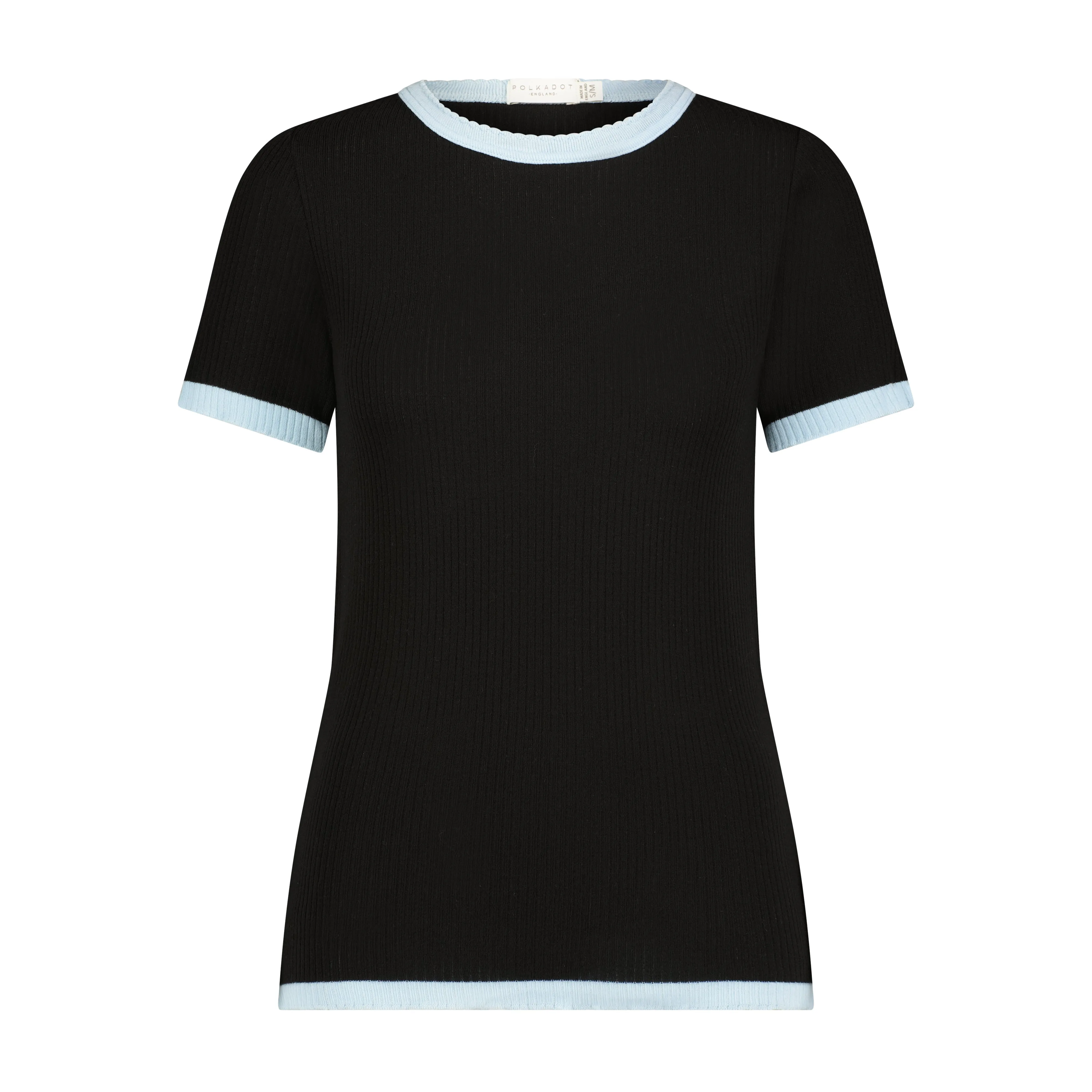 Black Rib NAN SLOUCHY CREW SS w Blue Trim -Restocked
