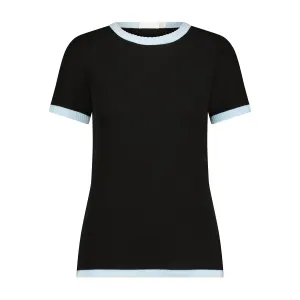 Black Rib NAN SLOUCHY CREW SS w Blue Trim -Restocked