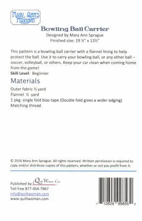 Bowling Ball Carrier Quilt Pattern