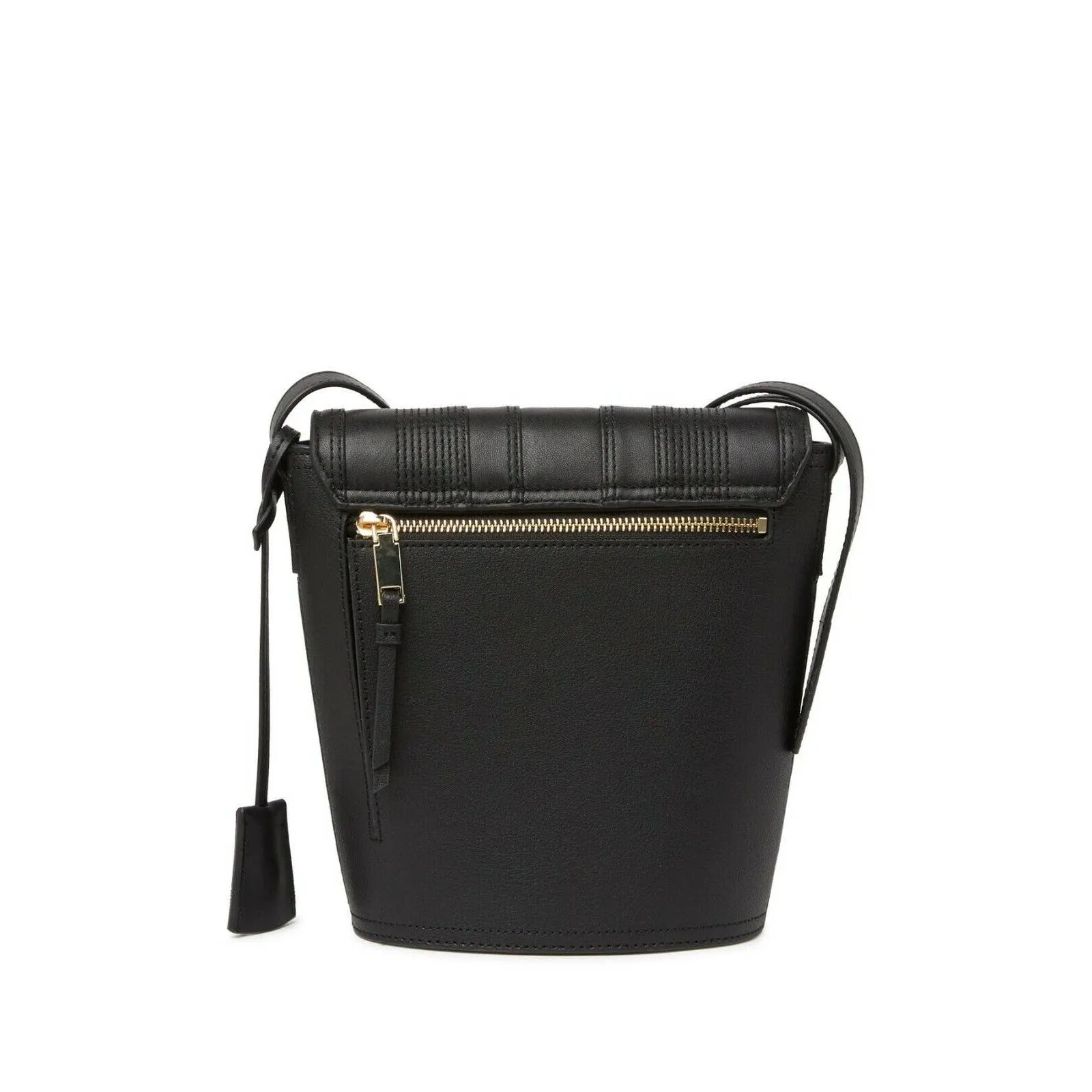 CALVIN KLEIN LOCK BUCKET CROSSBODY, LINEAR QUILTED, BLACK LEATHER
