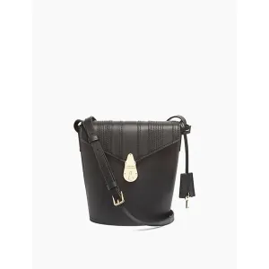 CALVIN KLEIN LOCK BUCKET CROSSBODY, LINEAR QUILTED, BLACK LEATHER