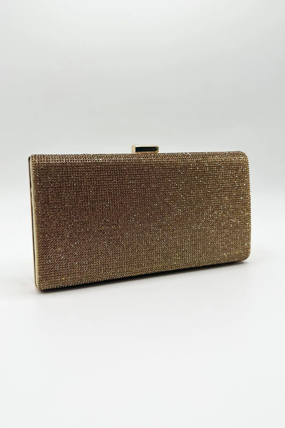 Carna Diamante Embellished Rectangle Clutch Bag in Gold