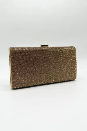 Carna Diamante Embellished Rectangle Clutch Bag in Gold