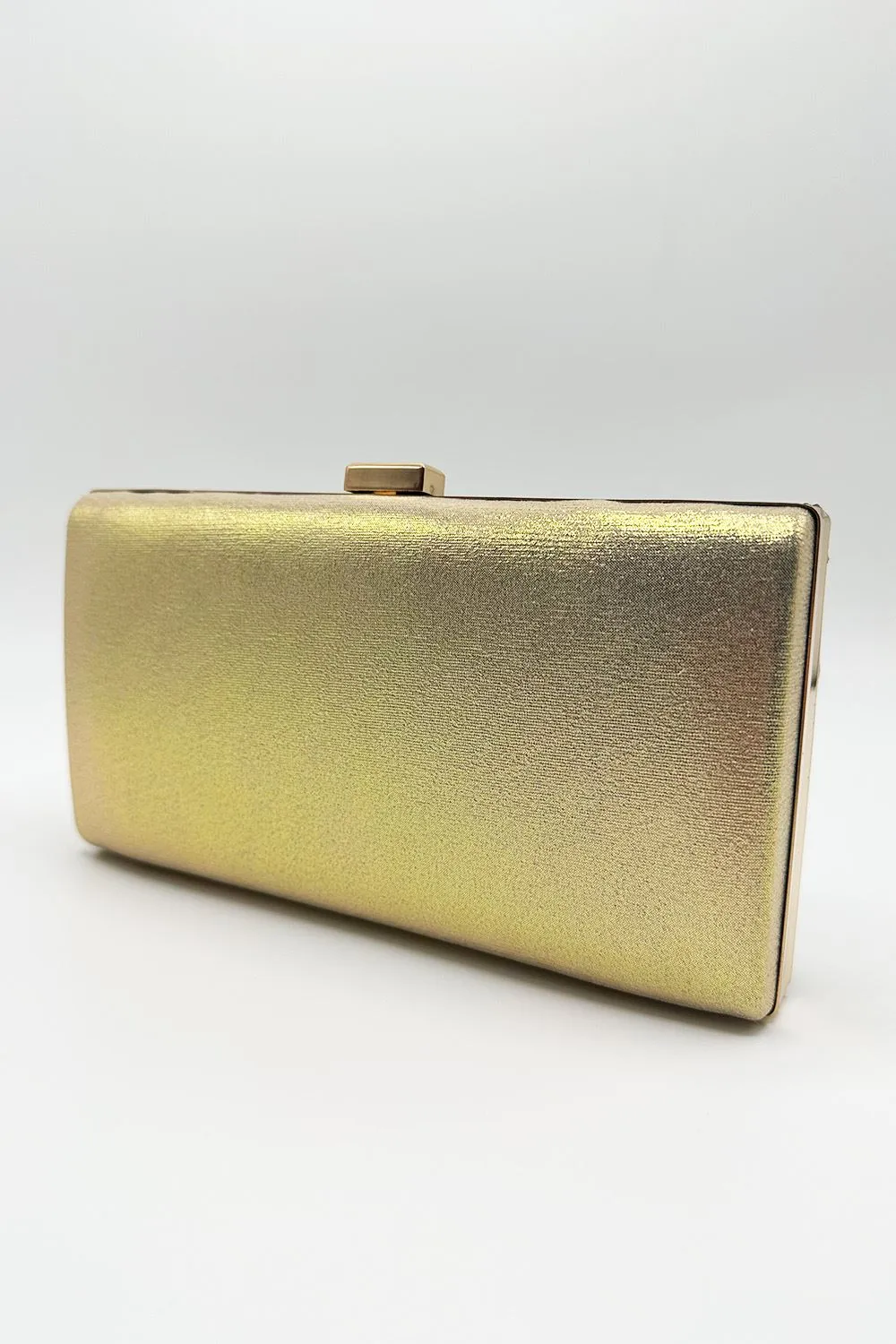 Carna Diamante Embellished Rectangle Clutch Bag in Gold