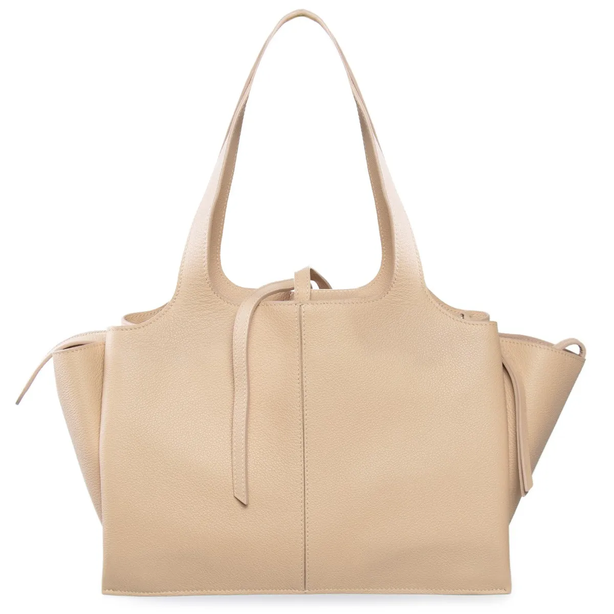 Celine Tri-Fold Shoulder Bag | Beige Grained Calfskin Leather