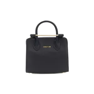 Cerruti 1881 Elegant Blue Leather Shoulder Bag with Golden Accents