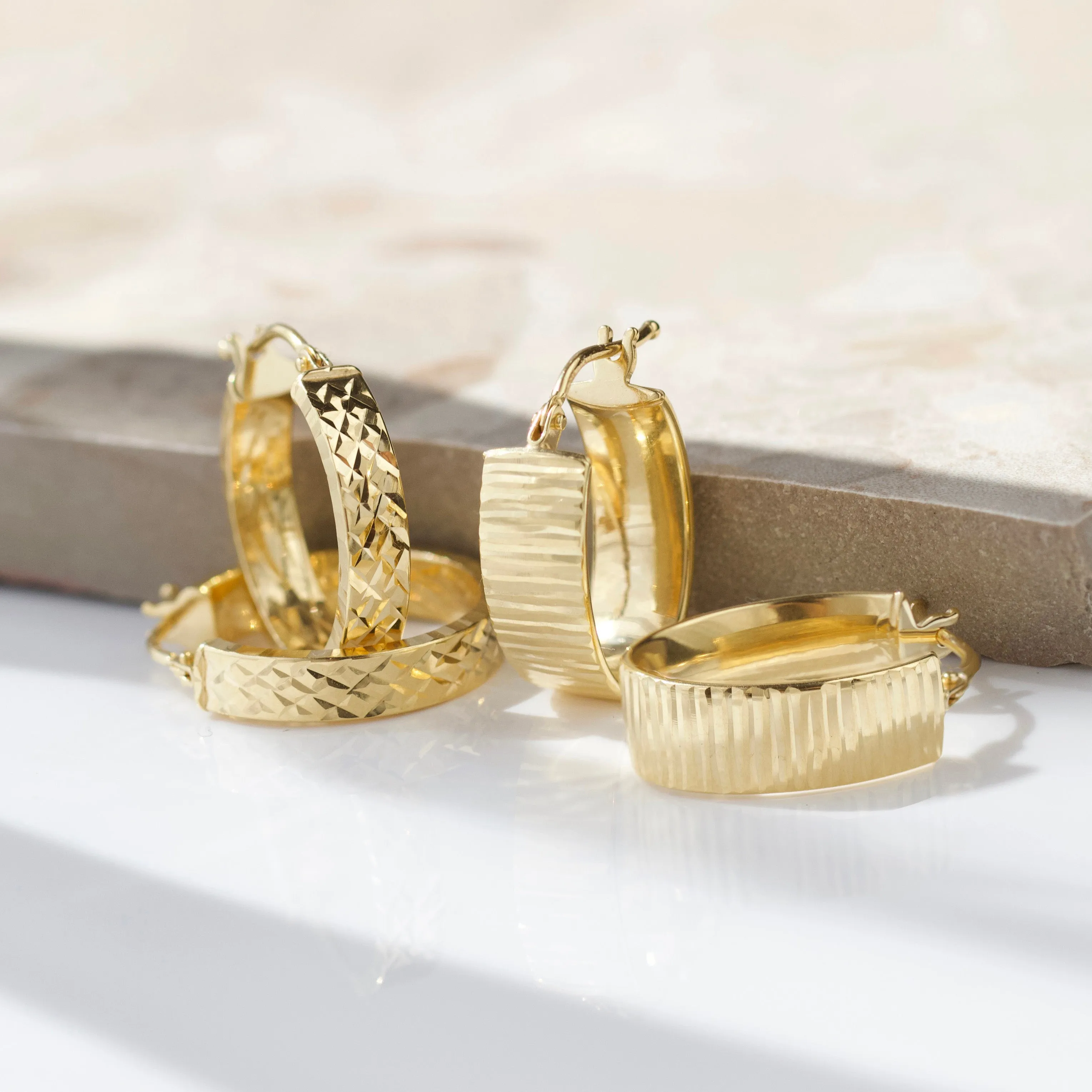 Diamond Cut Lattice Hoop Earrings