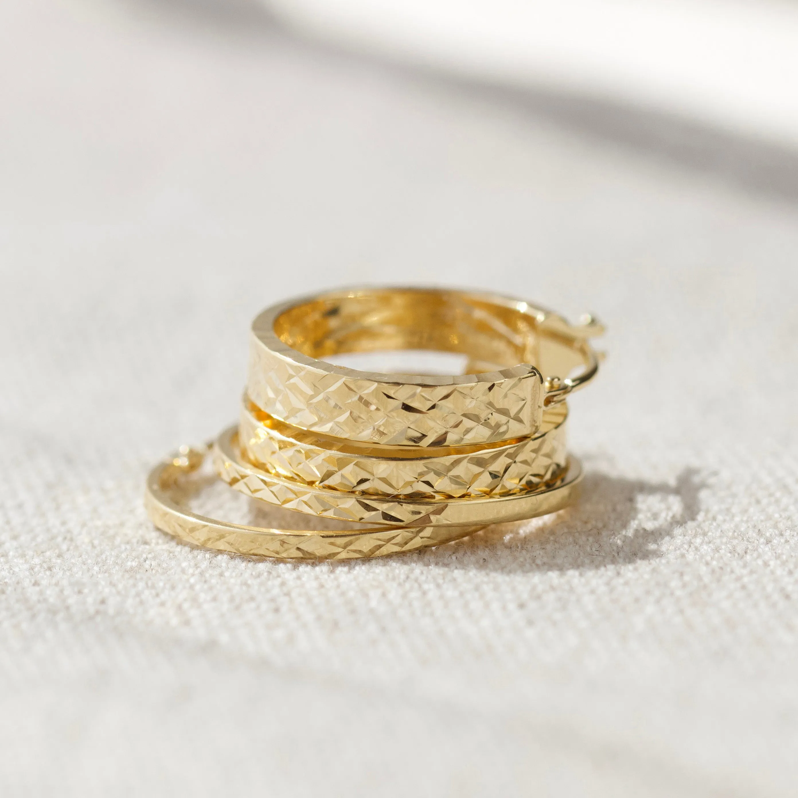 Diamond Cut Lattice Hoop Earrings