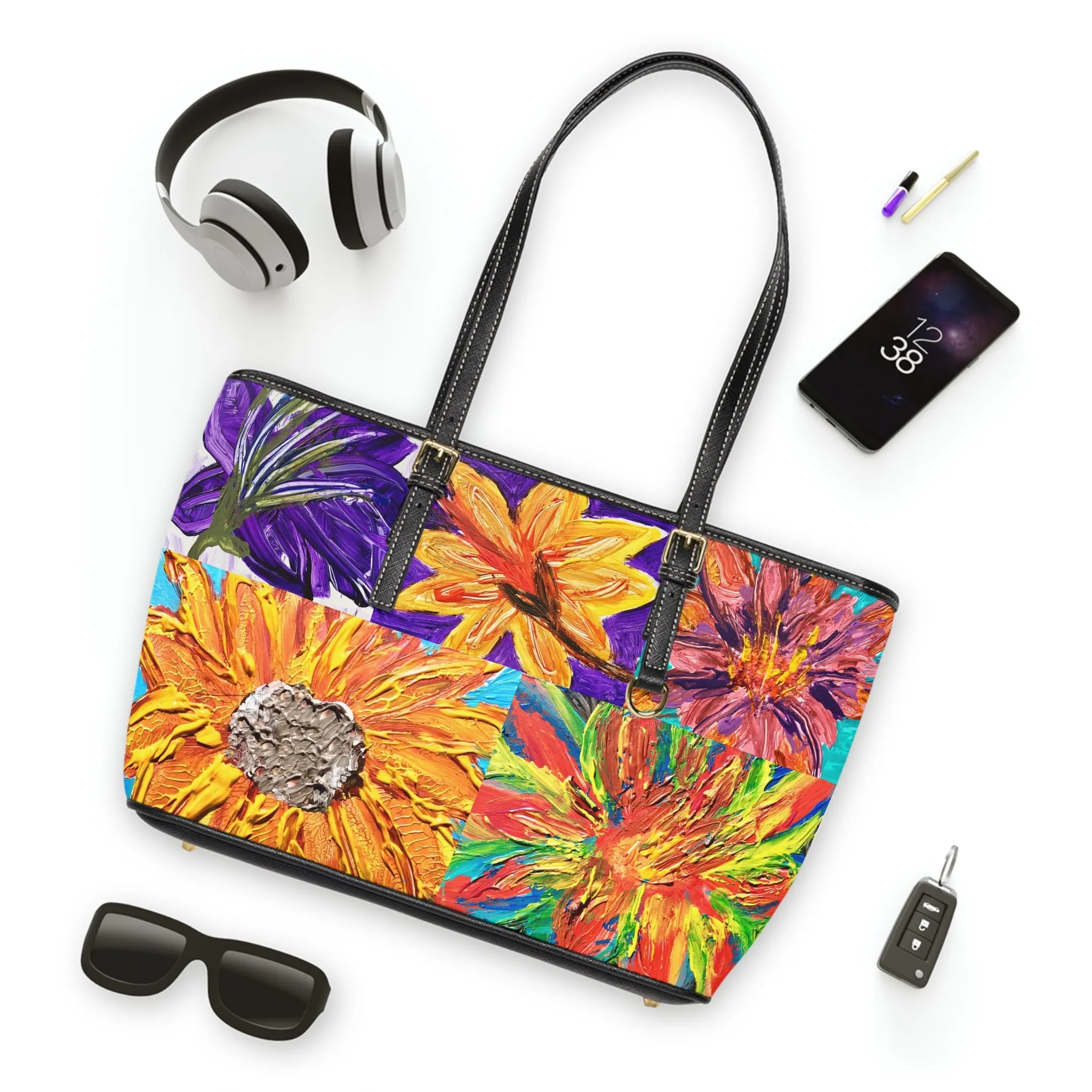 Flower Patch PU Leather Shoulder Bag