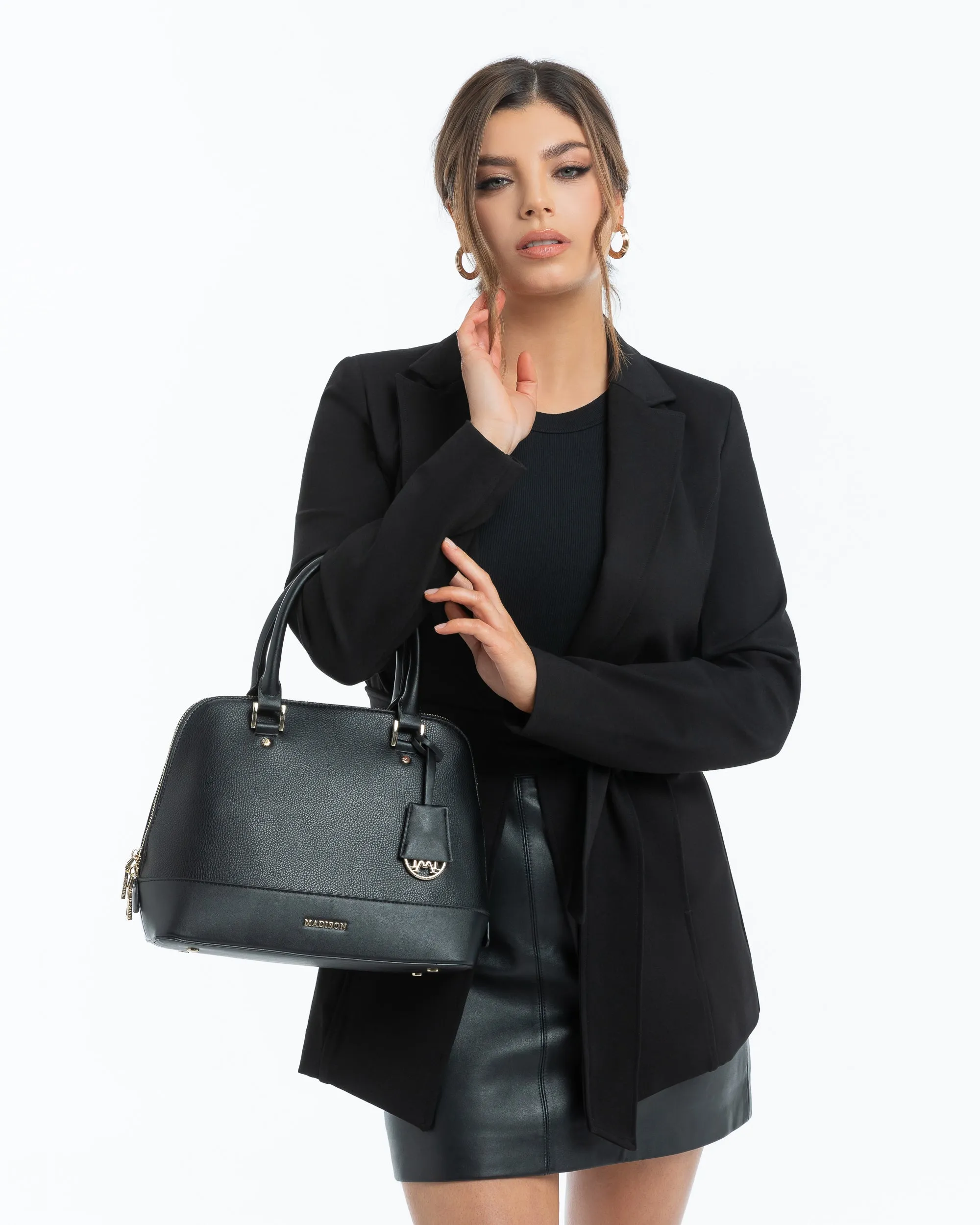 Grace Medium Dome Satchel Bag   Metallic Stripe Bag Strap