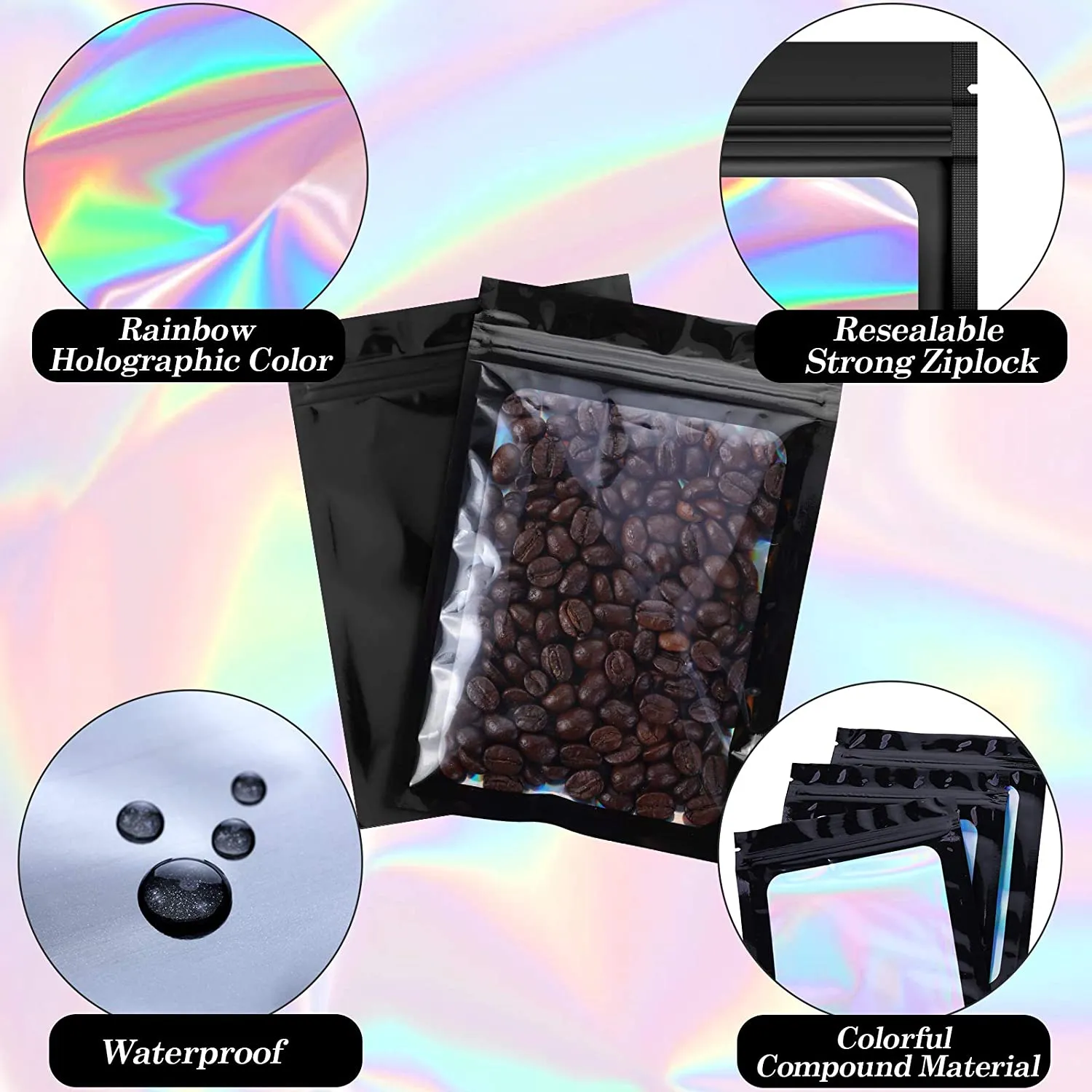 Holographic Resealable Bags 10x15cm Clear Window 10pack