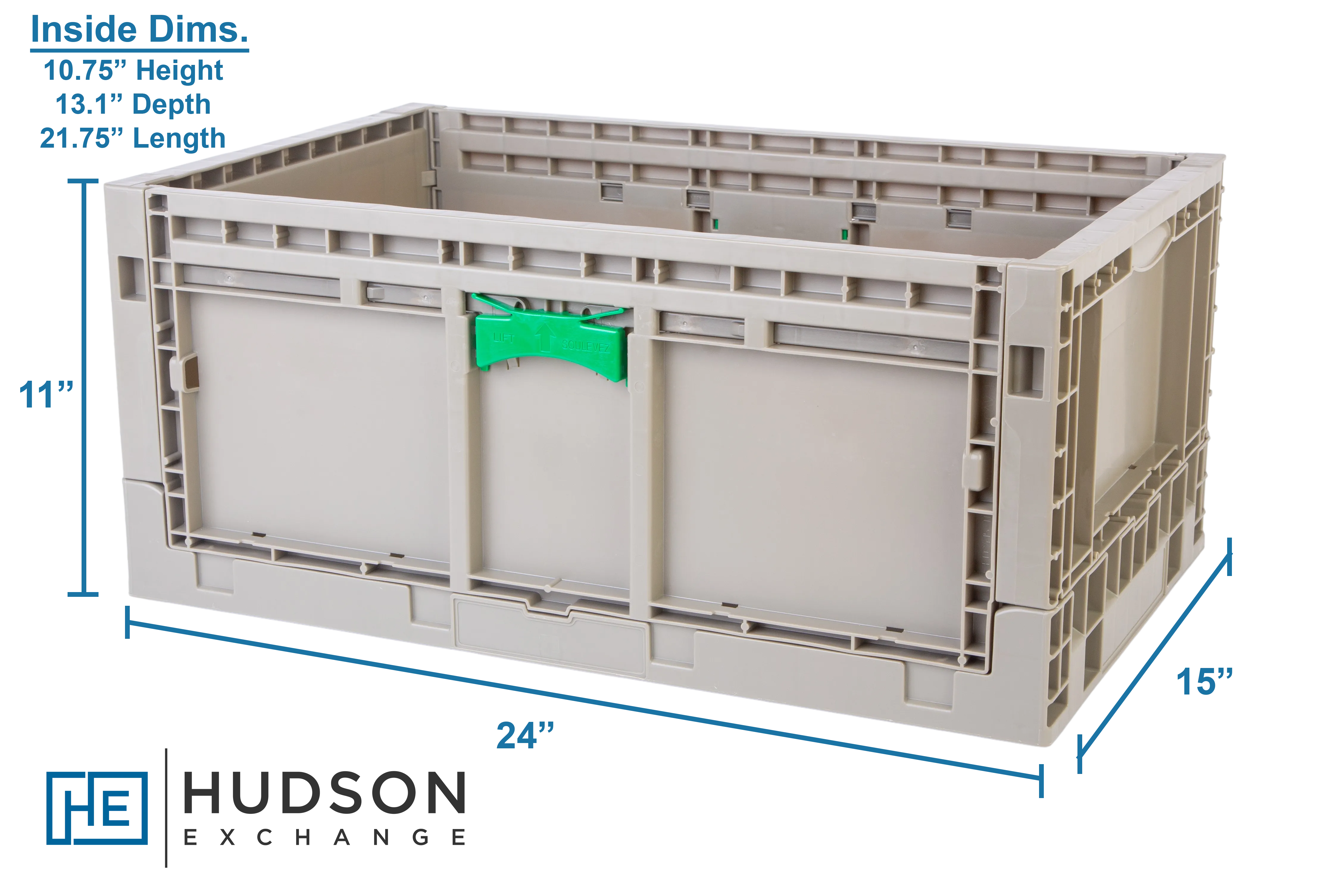 Hudson Exchange 24 x 15 x 11" (12.7 Gallon) Collapsible Straight Wall Handled Storage Container Tote, Gray/Brown
