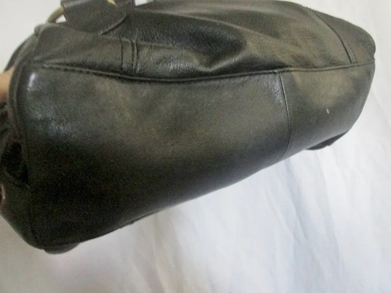 KENNETH COLE REACTION leather handbag shoulder barrel Tote bag Satchel BLACK