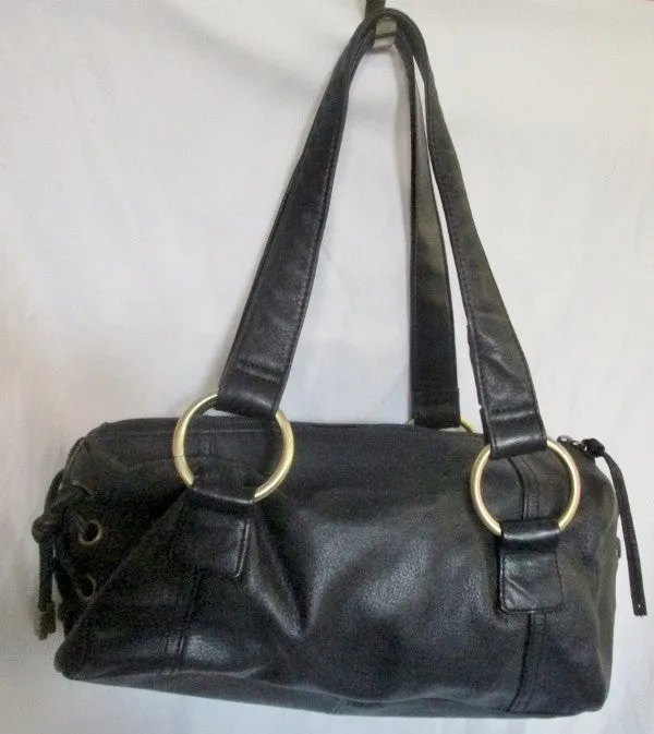 KENNETH COLE REACTION leather handbag shoulder barrel Tote bag Satchel BLACK