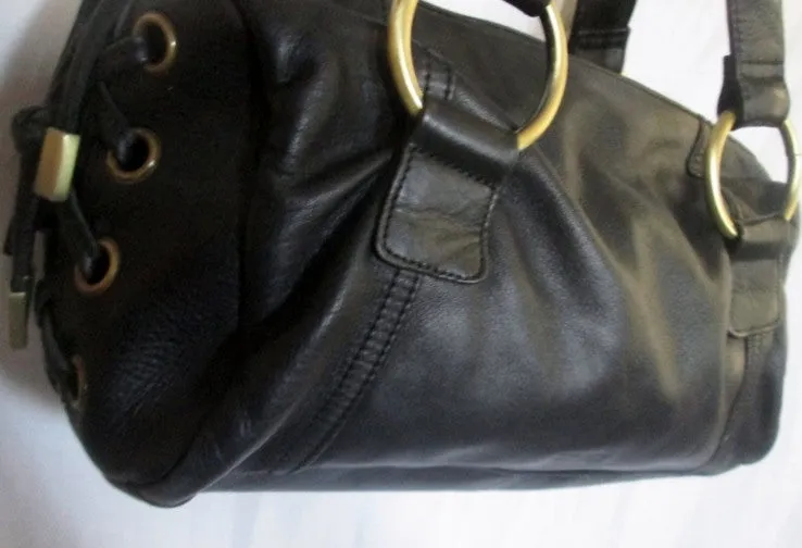 KENNETH COLE REACTION leather handbag shoulder barrel Tote bag Satchel BLACK