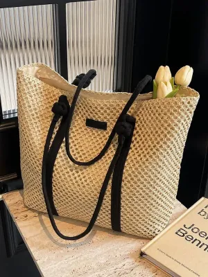 Knotted Handles Woven Tote Bag