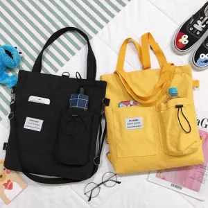 Korean Harajuku Canvas Tote Bag for Students with Multiple Pockets - Trendy Women's Backpack
