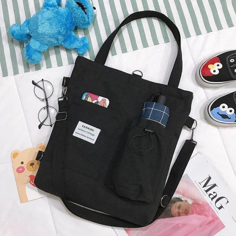 Korean Harajuku Canvas Tote Bag for Students with Multiple Pockets - Trendy Women's Backpack
