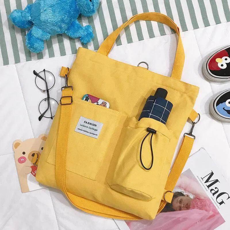 Korean Harajuku Canvas Tote Bag for Students with Multiple Pockets - Trendy Women's Backpack