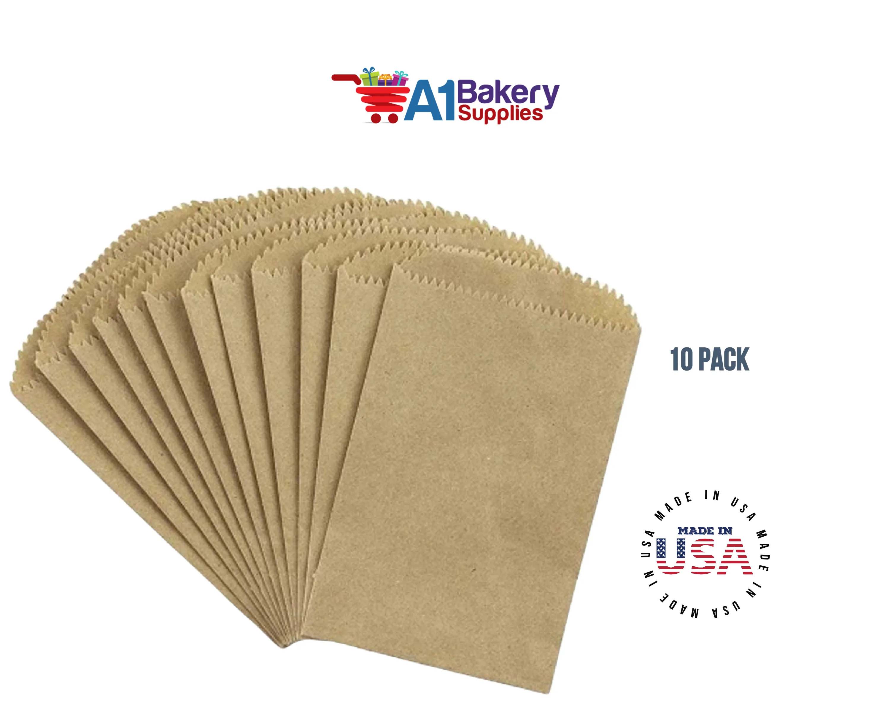 Kraft Brown Flat Paper Merchandise Bags 10 pack by A1 bakery supplies (6x9)