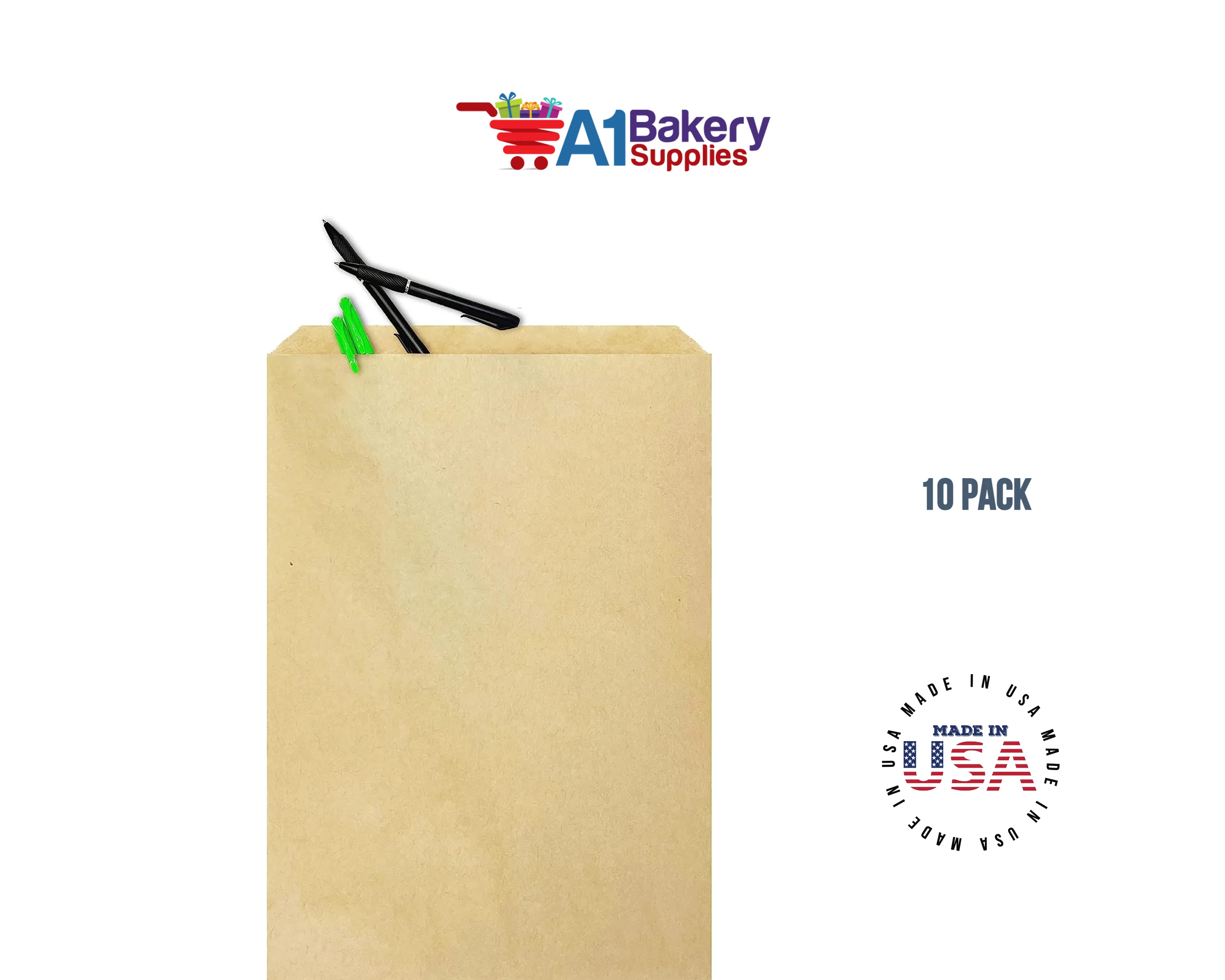 Kraft Brown Flat Paper Merchandise Bags 10 pack by A1 bakery supplies (6x9)