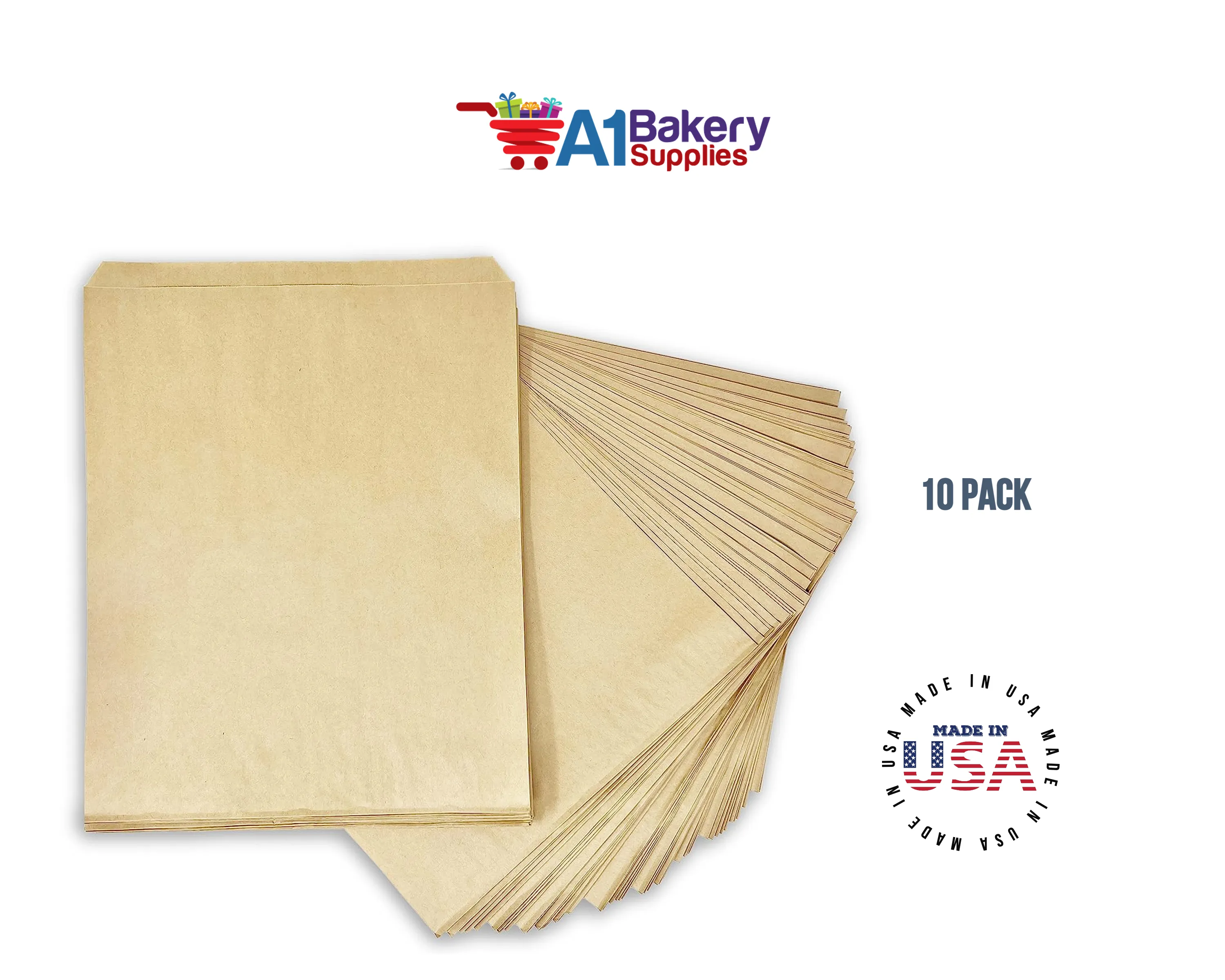 Kraft Brown Flat Paper Merchandise Bags 10 pack by A1 bakery supplies (6x9)
