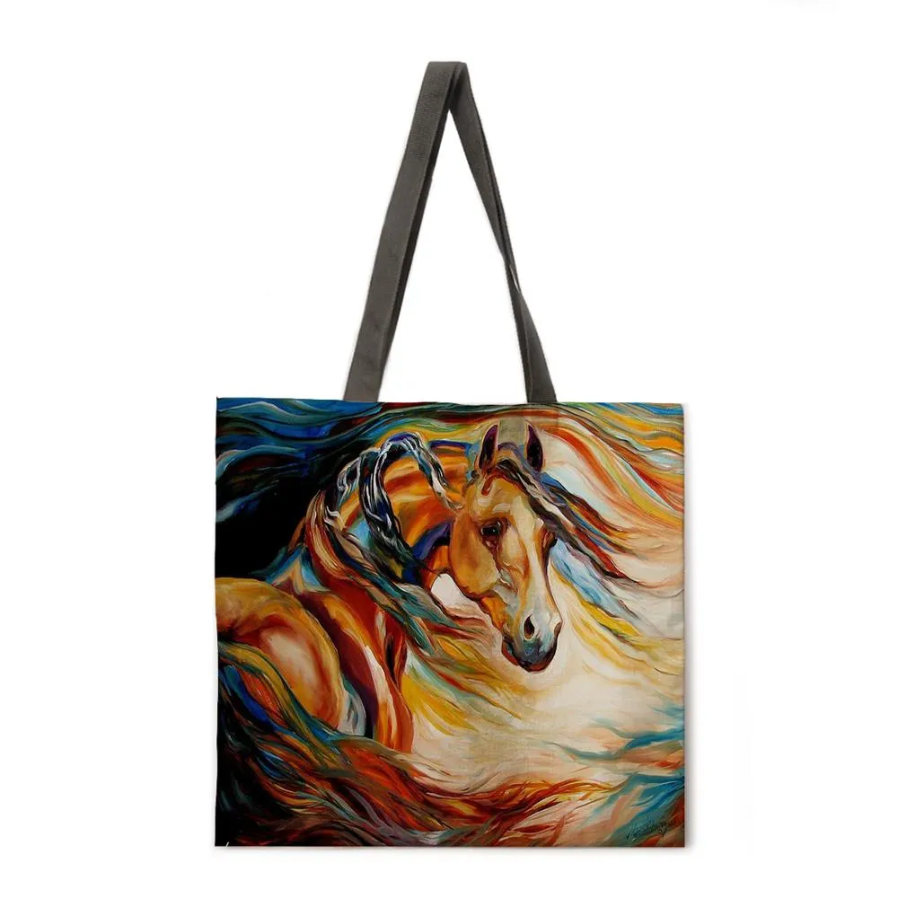Ladies Shoulder Bags Mercedes-Benz Steeds Tote Bags Foldable Shopping Bags Reusable Beach Bags Flax Tote Bags Casual Tote Bags