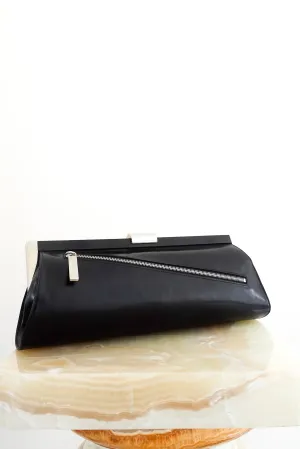 Long cylindrical clutch with silver hardware RRP £875