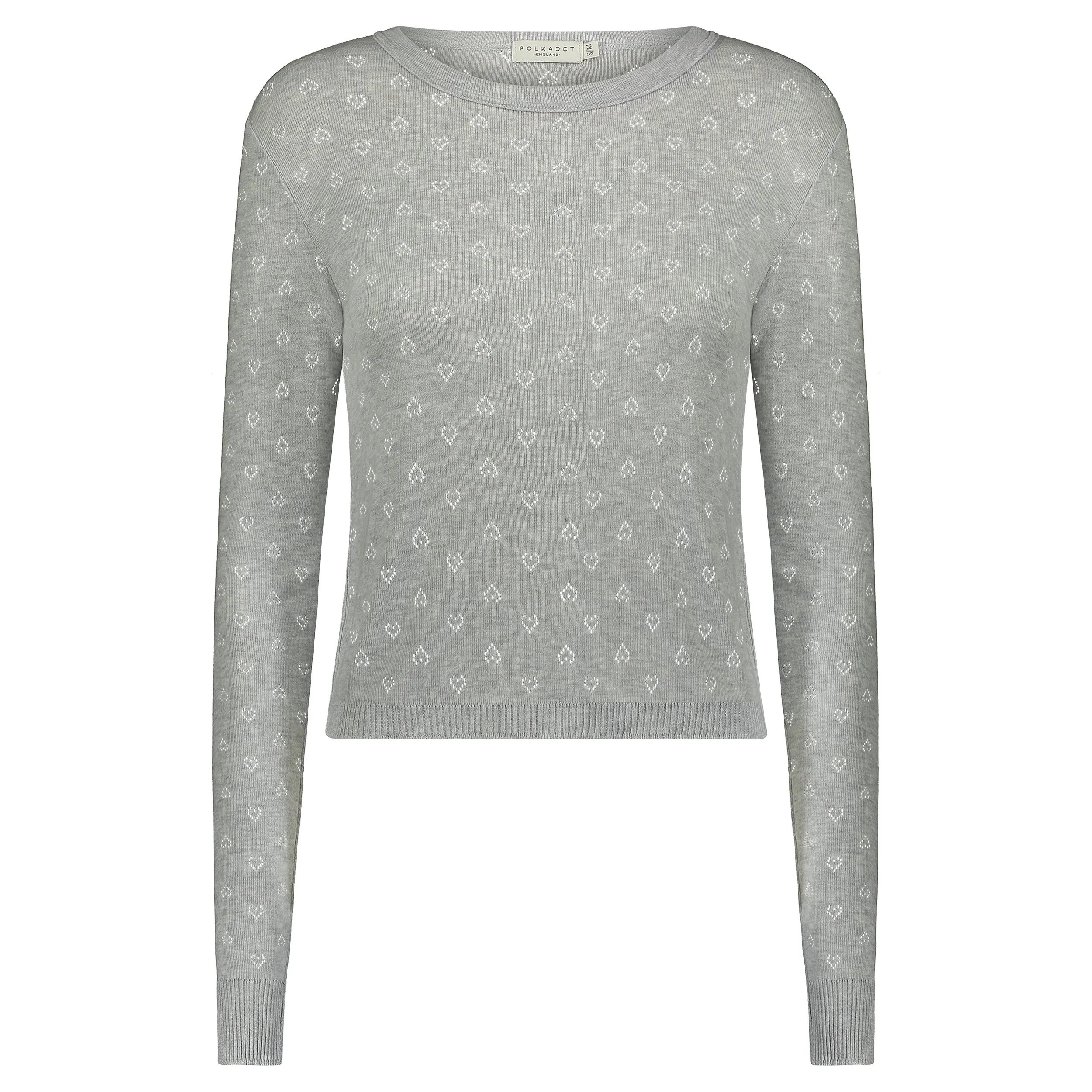 NELL CROP SLOUCHY Heather Grey HEARTS POINTELLE -NEW