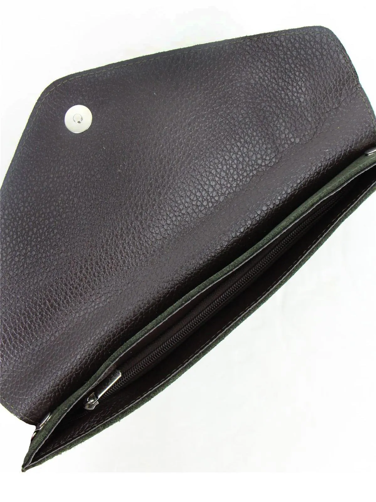 Olive Real Suede Vintage Look Envelope Clutch Bag