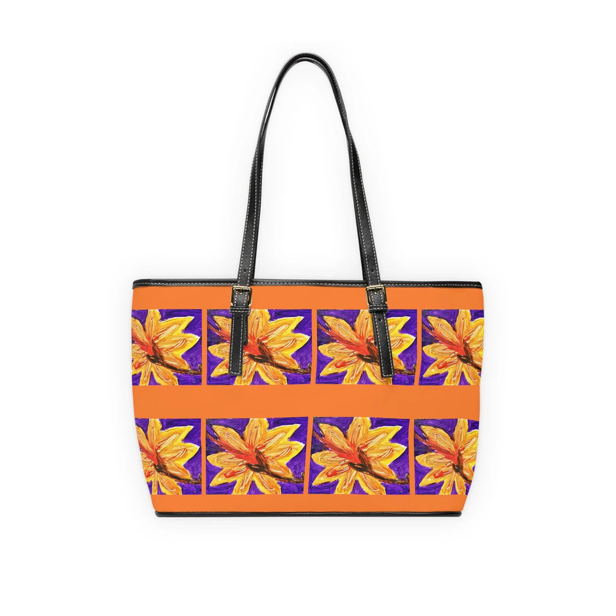 Orange Flower PU Leather Shoulder Bag