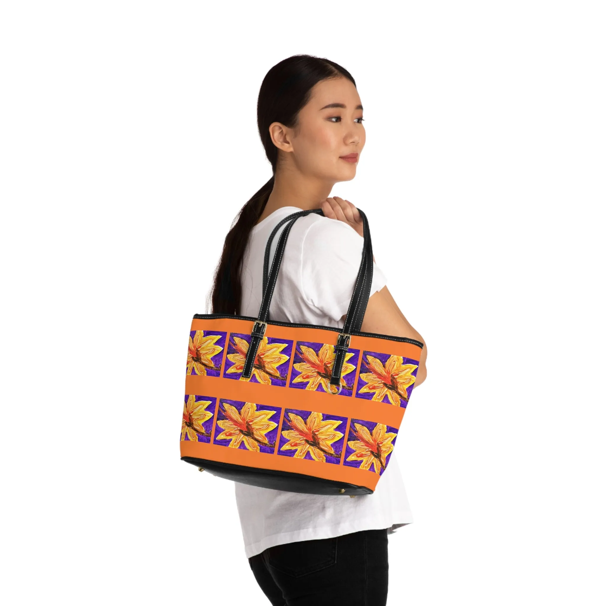 Orange Flower PU Leather Shoulder Bag