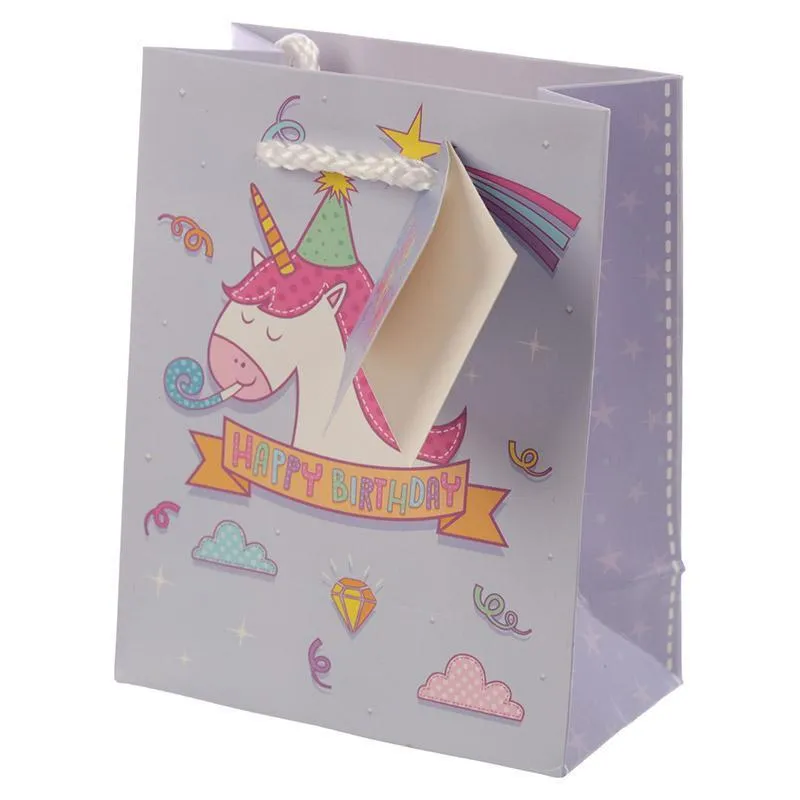 Pack of 6 - Rainbow Unicorn Design Gift Party Bags 14 x 6 x 11cm (Pk6)