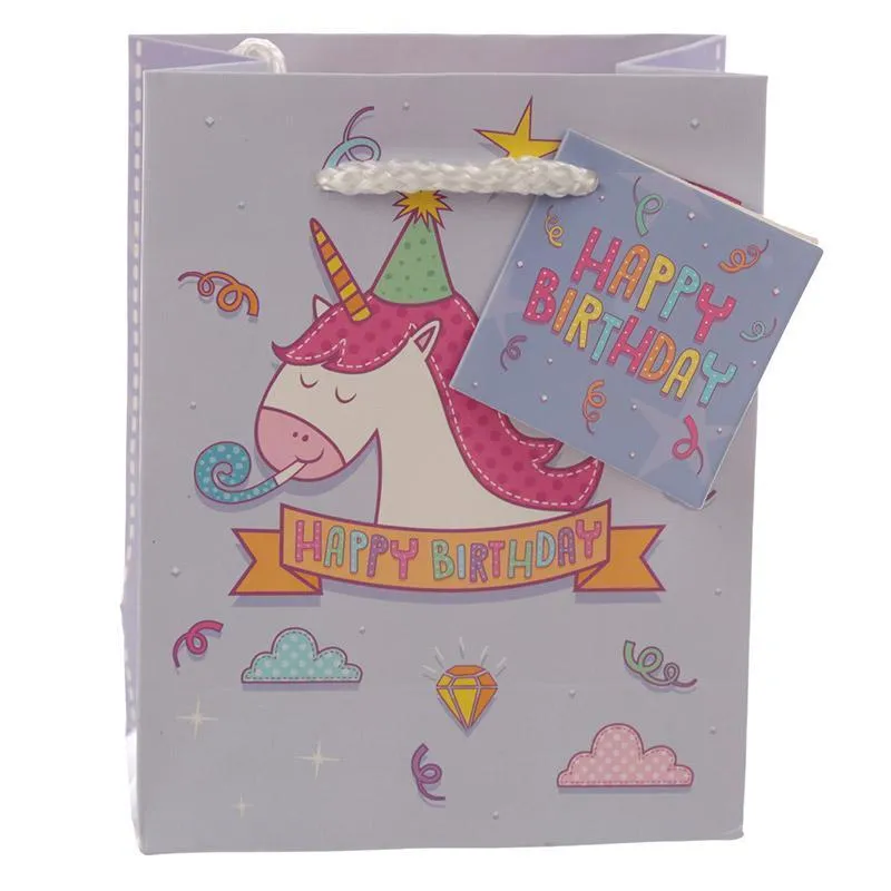 Pack of 6 - Rainbow Unicorn Design Gift Party Bags 14 x 6 x 11cm (Pk6)
